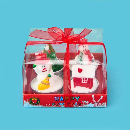 4'lü Snowman Tealight Mum - Renkli - 10 cm