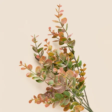 Deco Okaliptus 5'li Dal Çiçek - Yeşil / Kırmızı - 35 cm