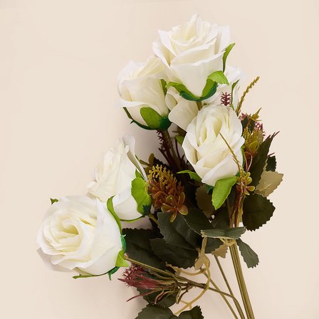 Deco Gül 7'li Dal Çiçek - Beyaz - 43 cm