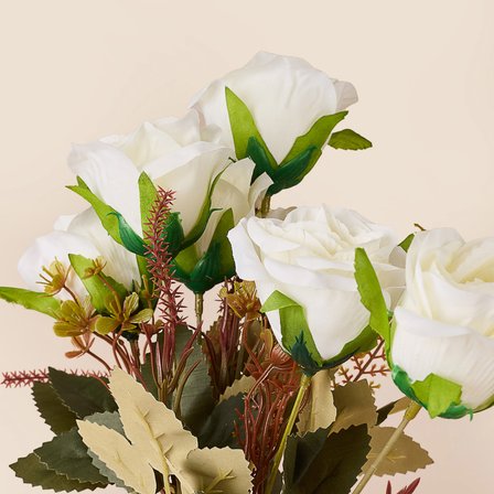 Deco Gül 7'li Dal Çiçek - Beyaz - 43 cm