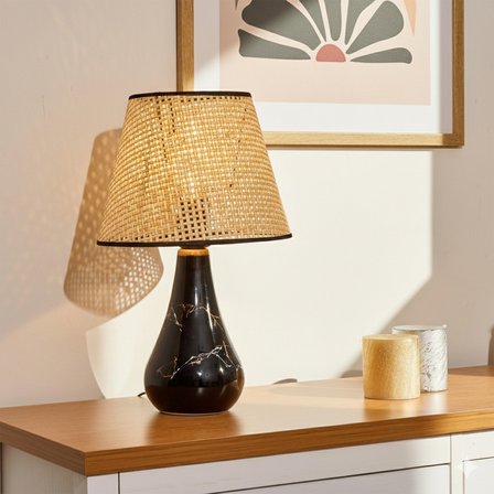 Luce Konik Seramik Abajur - Siyah / Krem - 37x20x20 cm