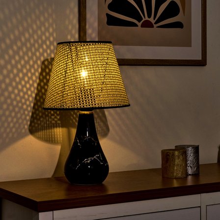Luce Konik Seramik Abajur - Siyah / Krem - 37x20x20 cm