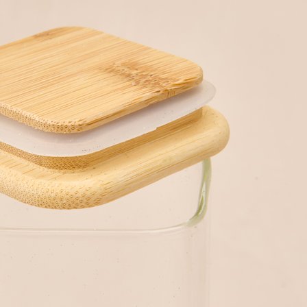 Kare Mantar Kapak Cam Kavanoz - Şeffaf / Açık Kahverengi - 270 ml