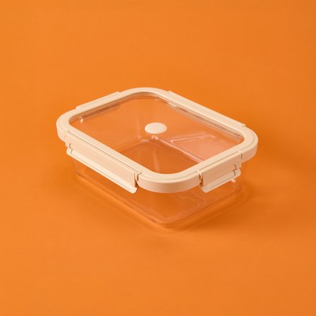 Kilitli Cam Saklama Kabı - Şeffaf / Bej - 1520 ml