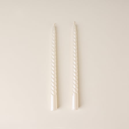Sakura 2'li Burgu Şamdan Mumu - Sedef / Beyaz - 25 cm