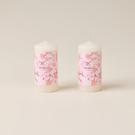 Sakura 2'li Mini Kulplu Blok Mum - Sedef / Beyaz - 7x3 cm