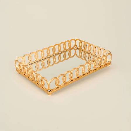 Deco Meander Aynalı Dekoratif Tepsi - Altın - 31x21 cm