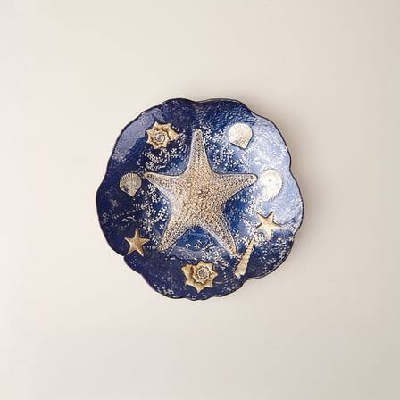 Deco Sealife Dekoratif Tabak - Lacivert / Altın - 30 cm