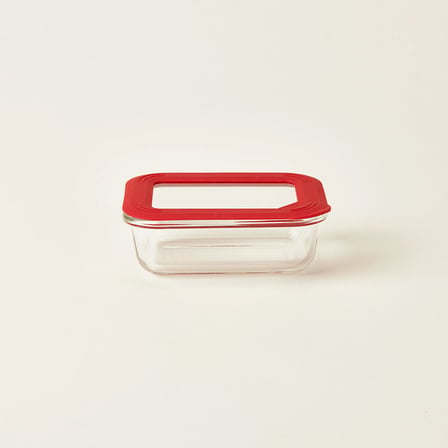 Kitchen Borosilikat Cam Kilitli Kapak Saklama Kabı - Şeffaf / Kırmızı - 370 ml