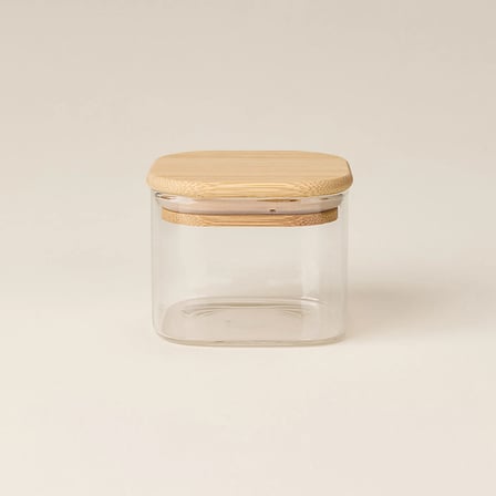 Bambu Kapaklı Cam Kase - Şeffaf - 8x8x6 cm