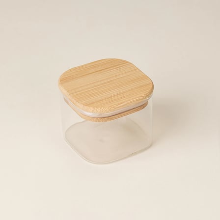 Bambu Kapaklı Cam Kase - Şeffaf - 8x8x6 cm