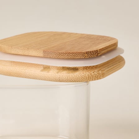 Bambu Kapaklı Cam Kase - Şeffaf - 8x8x6 cm