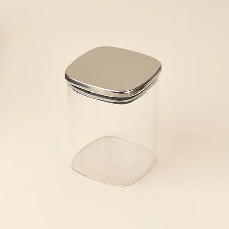 Metal Kapaklı Cam Kavanoz - Şeffaf / Gri - 900 ml