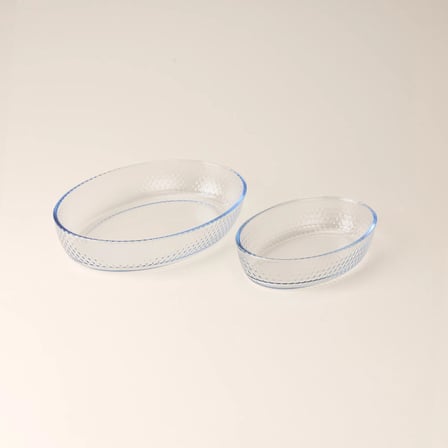 Kitchen Junto 2'li Petek Desenli Oval Fırın Kabı Seti - Şeffaf