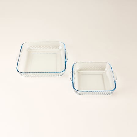 Kitchen Junto 2'li Petek Desenli Kare Fırın Kabı Seti - Şeffaf