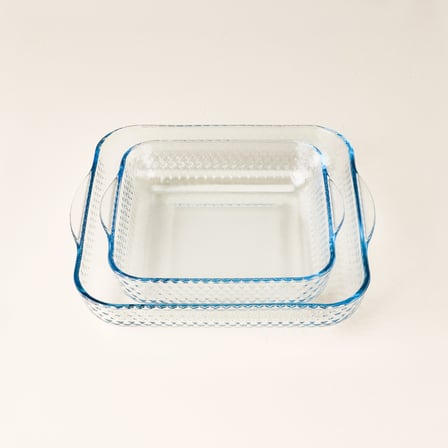 Kitchen Junto 2'li Petek Desenli Kare Fırın Kabı Seti - Şeffaf
