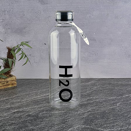 H2O Borosilikat Cam Matara - Şeffaf / Siyah - 1 lt