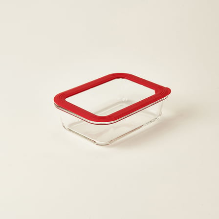 Kitchen Borosilikat Cam Kilitli Kapak Saklama Kabı - Şeffaf / Kırmızı - 1040 ml