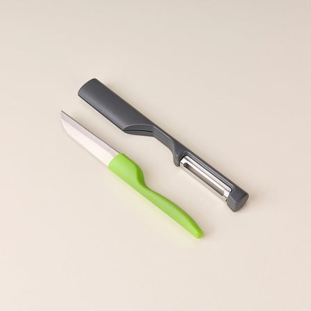 Delos 2'li Paslanmaz Çelik Bıçak ve Soyacak Seti - Yeşil / Gri - 23x5,5 cm