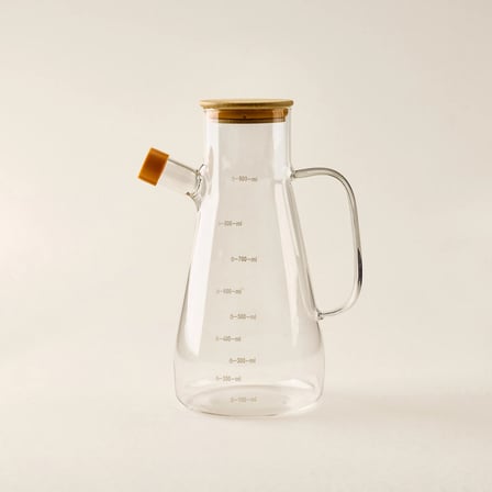 Bambu Kapaklı Cam Yağlık - Şeffaf - 900 ml