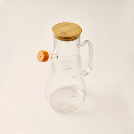 Bambu Kapaklı Cam Yağlık - Şeffaf - 900 ml