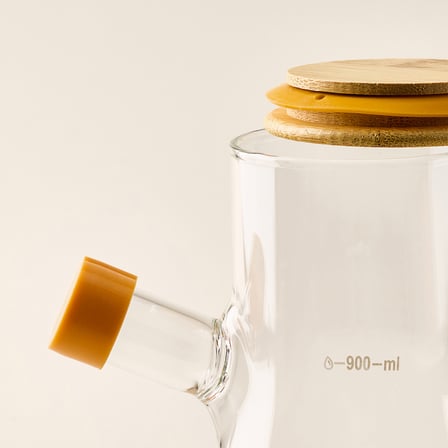 Bambu Kapaklı Cam Yağlık - Şeffaf - 900 ml