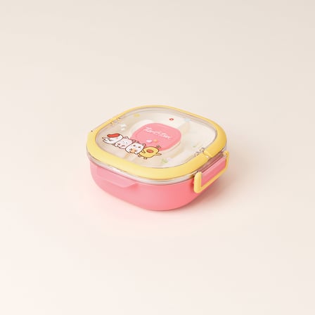 Paslanmaz Çelik 3 Bölmeli Çatal ve Kaşıklı Yemek Taşıma Kabı - Pembe - 700 ml