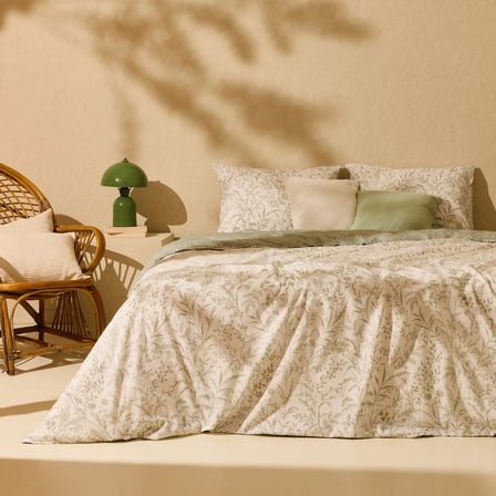 Soft Zen Kolay Ütülenir Çift Kişilik Nevresim Takımı - Ekru / Yeşil