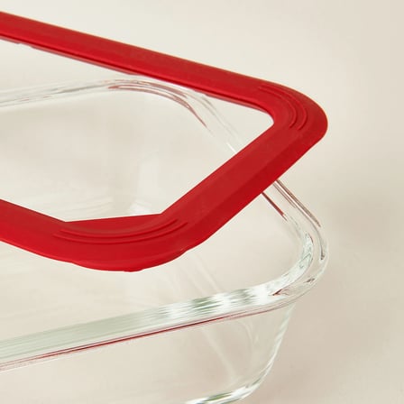 Kitchen Borosilikat Cam Kilitli Kapak Saklama Kabı - Şeffaf / Kırmızı - 640 ml