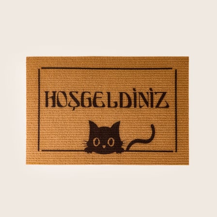 Kedili Kapı Önü Paspası - Bej - 40x60 cm