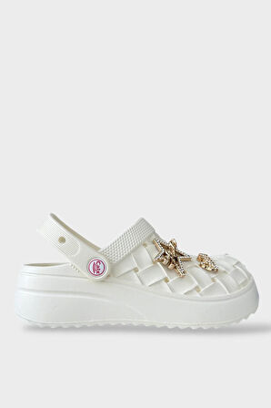 Kadın Taşlı Comfort Hafif Yüksek Taban Yazlık Sandalet Terlik BEYAZ