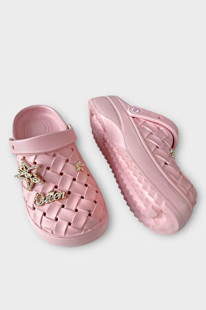 Kadın Taşlı Comfort Hafif Yüksek Taban Yazlık Sandalet Terlik PUDRA