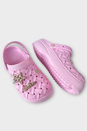 Kadın Taşlı Comfort Hafif Yüksek Taban Yazlık Sandalet Terlik PEMBE