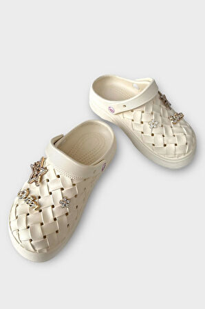 Kadın Taşlı Comfort Hafif Yüksek Taban Yazlık Sandalet Terlik KREM