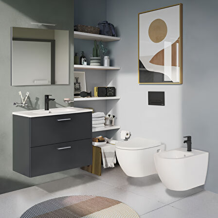 VitrA Mia 75100 Banyo Dolabı Seti Çekmeceli 80 cm Antrasit