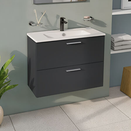 VitrA Mia 75100 Banyo Dolabı Seti Çekmeceli 80 cm Antrasit