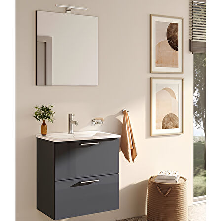 VitrA Mia 75102 Banyo Dolabı Seti Çekmeceli 60 cm Antrasit
