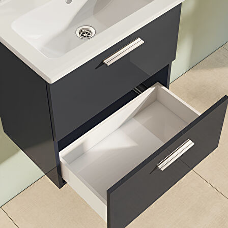 VitrA Mia 75102 Banyo Dolabı Seti Çekmeceli 60 cm Antrasit