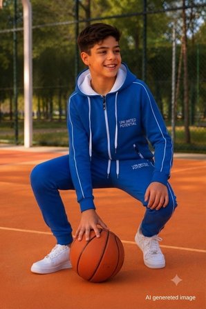 Erkek Çocuk Scuba Unlimited Çift Şeritli Kapüşonlu Reglan Kol Dalgıç Kumaş Eşofman Takımı ESF7024