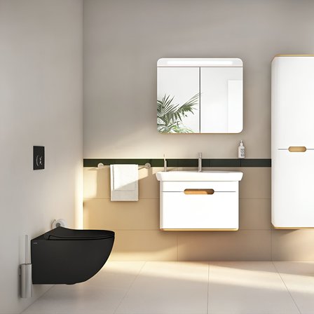Vitra S60 SmootFlush Mat Siyah Asma Klozet 7510B083-0090, Vitra Mat Siyah Gömme Rezervuar Set 768-1851