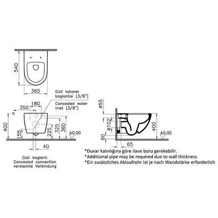 Vitra S60 SmootFlush Mat Siyah Asma Klozet 7510B083-0090, Vitra Mat Siyah Gömme Rezervuar Set 768-1851