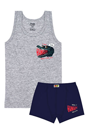 Öts Erkek Çocuk Atlet Boxer Likralı Gri Hungry (%96 Pamuk - %4 Elastan)