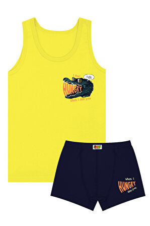 Öts Erkek Çocuk Atlet Boxer Likralı Sarı Hungry (%96 Pamuk - %4 Elastan)