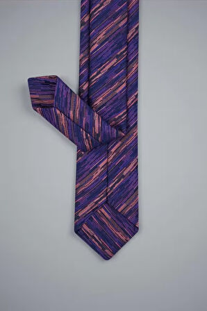 Slim Çizgili Mor Kravat & Mendil