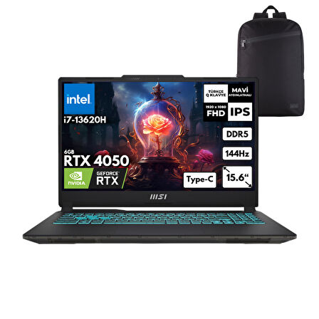 MSI Cyborg 15 i7-13620H 40-GBDDR5 2 TBSSD RTX4050 (6GB) 15.6" FHD 144Hz Windows 10 Home + HMF Sırt Çantası A13VE-897XTRHMF84