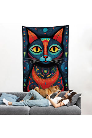 Pablo Picasso Tarzı - Soyut Renkli Kedi Duvar Örtüsü-7512