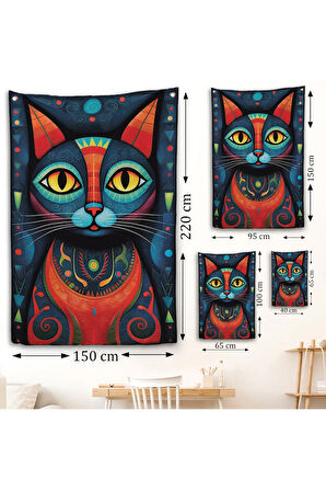 Pablo Picasso Tarzı - Soyut Renkli Kedi Duvar Örtüsü-7512