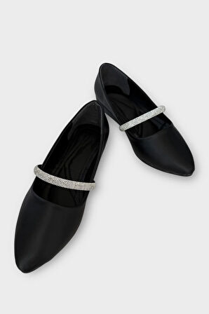 Kadın Bantlı Taş Detay Babet Ayakkabı SİYAH