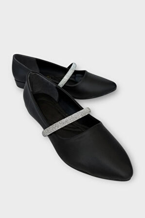 Kadın Bantlı Taş Detay Babet Ayakkabı SİYAH