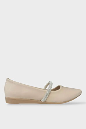 Kadın Bantlı Taş Detay Babet Ayakkabı BEJ